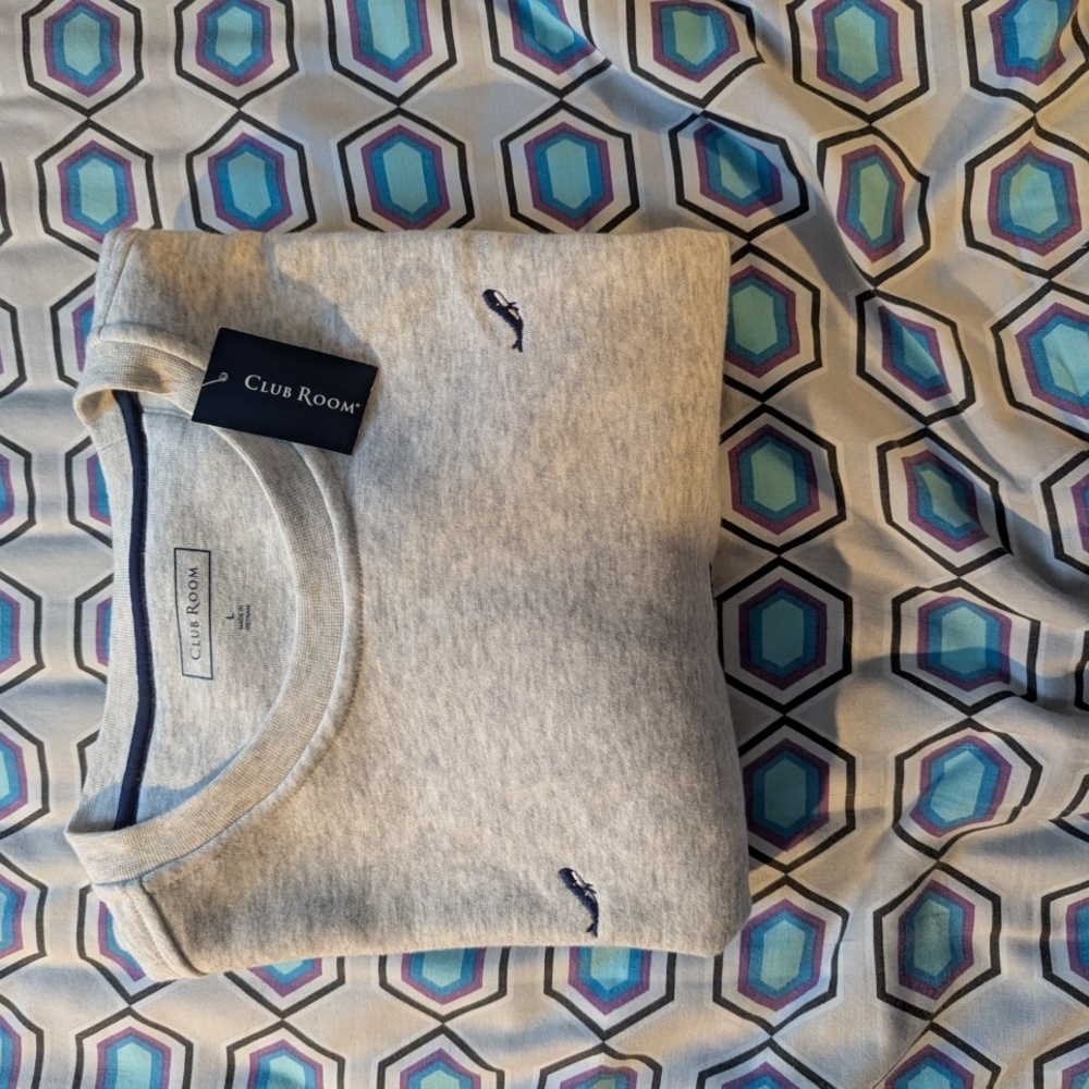 Club Room Heather Gray Crewneck Sweatshirt with Navy Embroidery
